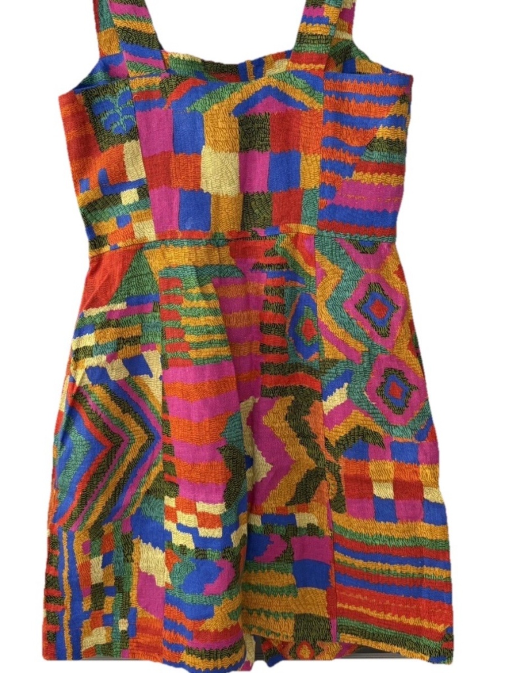 NEW Farm Rio Mini Dress Linen Women's Summer Patches Colorful Tropical Medium